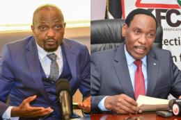 Photocollage of CS Moses Kuria and MCSK CEO Ezekiel Mutua.